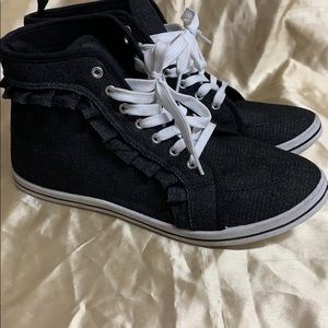 Adorable Black Denim Ruffle Hightop Sneakers